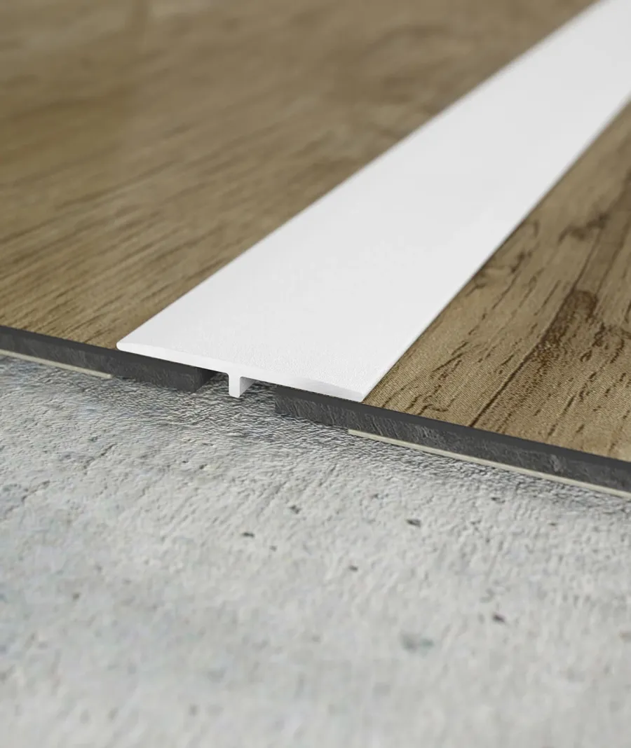 obrazek 1 200 x 2,5 x 0,1 cm Minileiste - (biały RAL 9016) - Minimalistyczna listwa aluminiowa łączeniowa międzypodłogowa - UL25X2-04