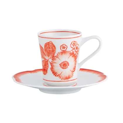 Picture Porcelain coffee cup and saucer from the Coralina collection with a decorative floral motif - 4 pieces - Vista Alegre