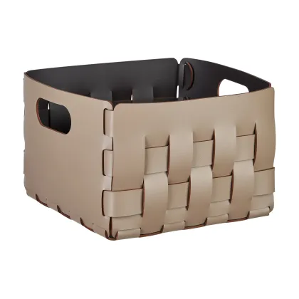 Zdjęcie Luksusowy kosz Bottega 25x25xH20 cm ze skóry w kolorze cappuccino