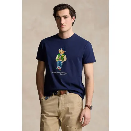 Zdjęcie Polo Ralph Lauren t-shirt bawełniany męski kolor niebieski z nadrukiem 710854497