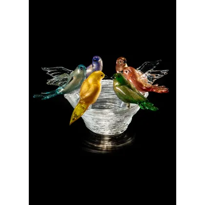 Zdjęcie Sześć luksusowych rzeźbionych szklanych ptaków Murano rozmiar M