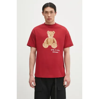 Zdjęcie Palm Angels t-shirt bawełniany Bear In Mind Reg męski kolor czerwony z nadrukiem PMAA001S25JER0052560
