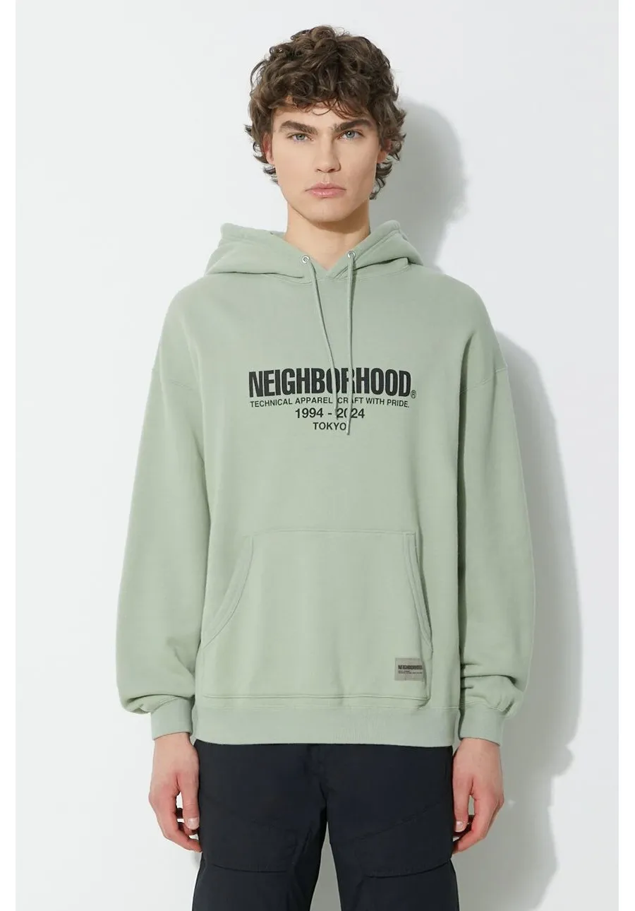 obrazek 1 NEIGHBORHOOD bluza bawełniana Classic męska kolor zielony z kapturem z nadrukiem 241FPNH.CSM04