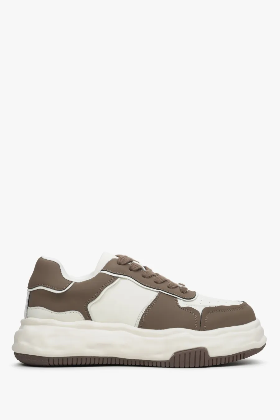 obrazek 1 Estro: Brązowo-białe sneakersy damskie ze skóry naturalnej