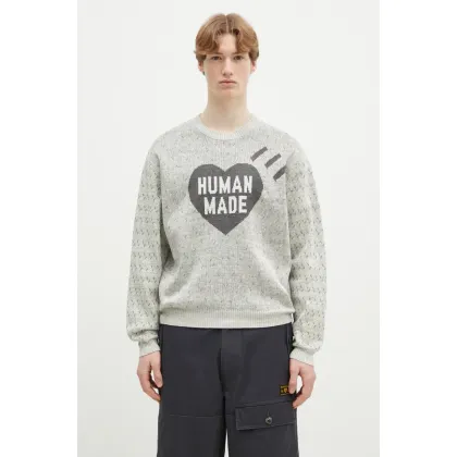 Zdjęcie Human Made sweter z domieszką lnu Heart Knit Sweater męski kolor szary lekki HM29CS002