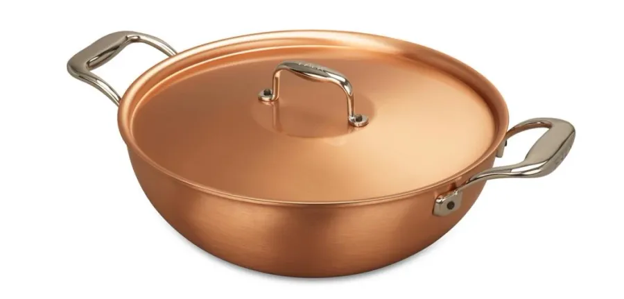 obrazek 3 Miedziany wok 28 cm z dwoma uchwytami ze stali nierdzewnej