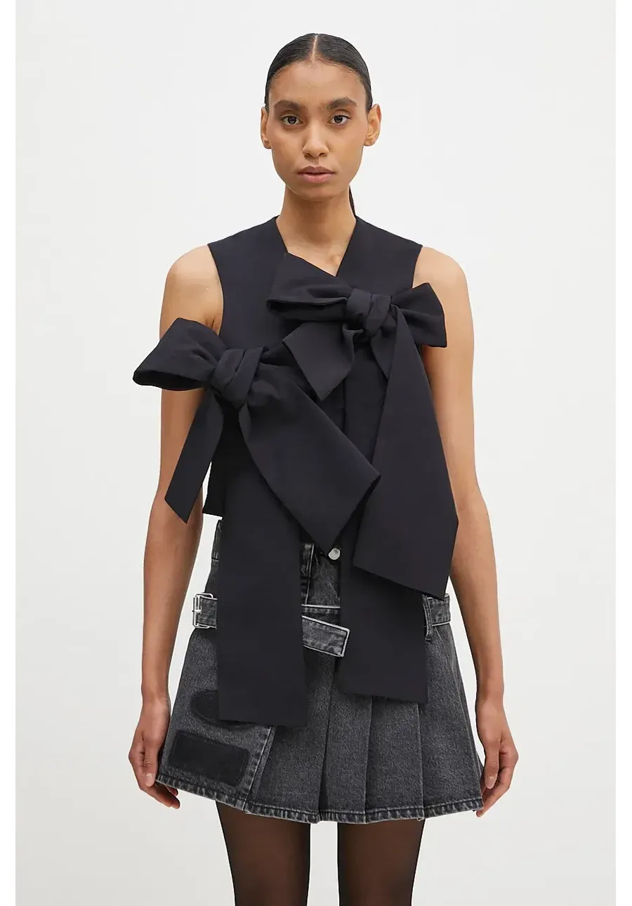 obrazek 1 AMBUSH kamizelka wełniana Ribbon Vest kolor granatowy jednorzędowa BWEX002F24FAB0014600