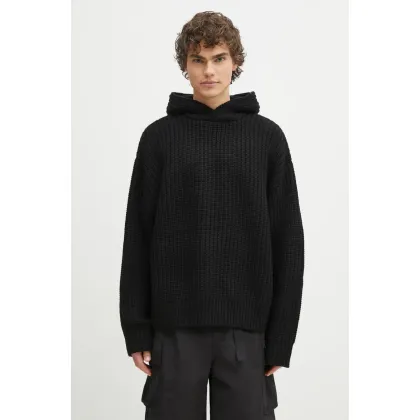 Zdjęcie MKI MIYUKI ZOKU sweter z domieszką wełny Chunky Rib Knit Hoody męski kolor czarny ciepły CHUNKY.RIB.KNIT.HOODY.B