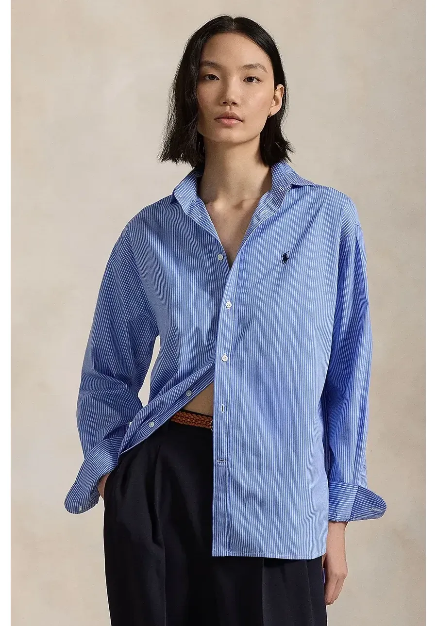 obrazek 1 Polo Ralph Lauren koszula bawełniana damska kolor niebieski relaxed z kołnierzykiem klasycznym 211910743