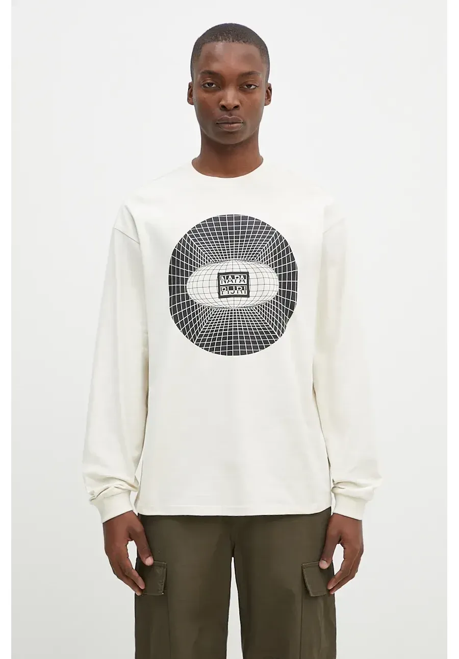 obrazek 1 Napapijri longsleeve bawełniany S-Jaman Ls kolor beżowy z nadrukiem NP0A4I9EN1J1