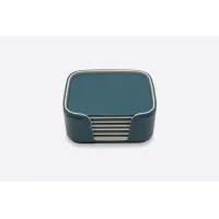 Zdjęcie Stylowy zestaw kwadratowych podstawek wykonanych ze skóry naturalnej w kolorach niebieskim i białym - do jadalni