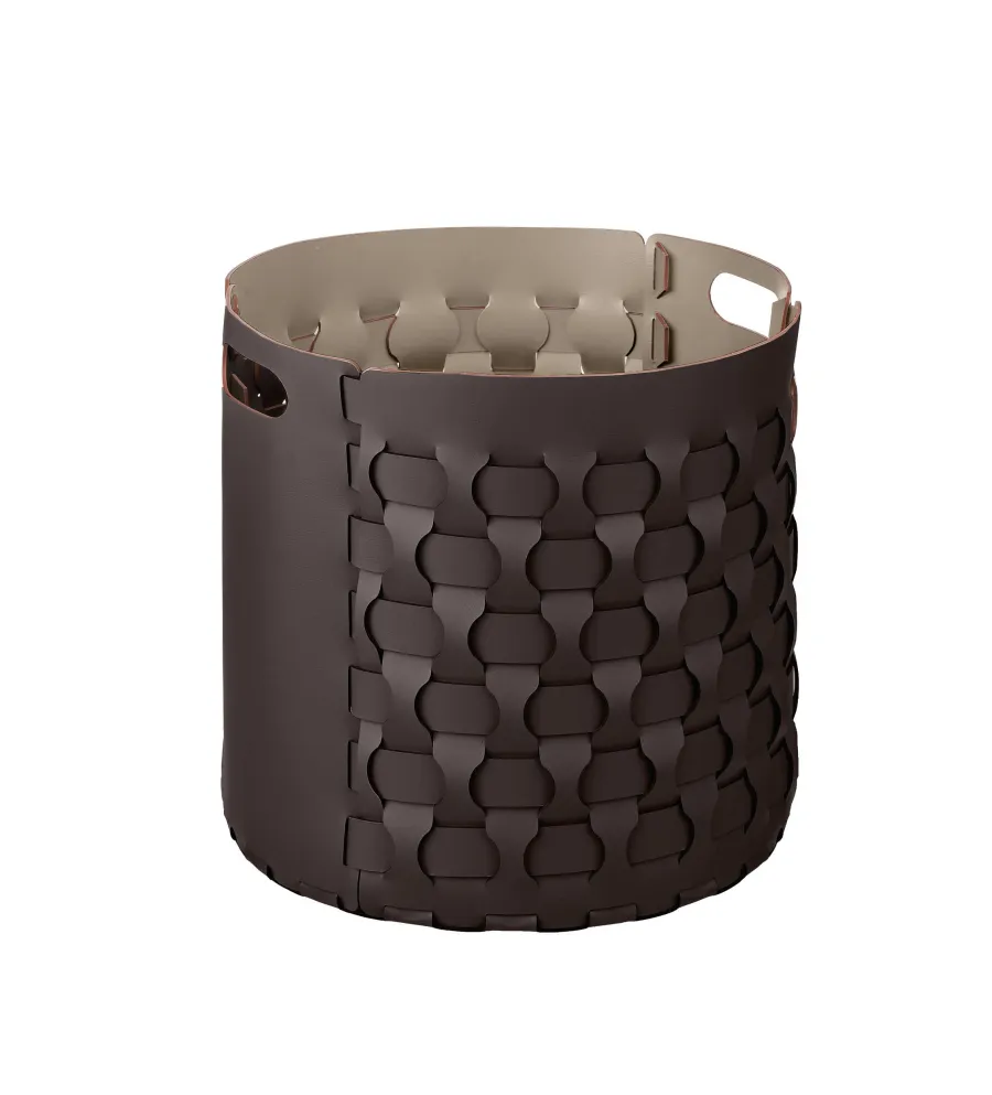 obrazek 1 Skórzany okrągły kosz Dubai Ø40xH40 cm w kolorze czekoladowym