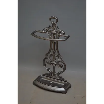 Zdjęcie Secesyjny stojak żeliwny z motywem kwiatowym i oryginalną tacą ociekową - antyk