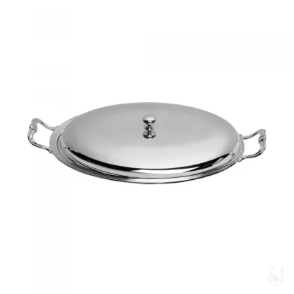 Picture Stylish silver-plated vegetable serving dish with lid and handles - Zaramella Argenti