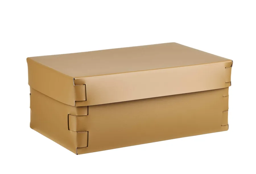 obrazek 1 Wyjątkowe pudełko Snob 32x20xH13,5 cm wykonane ze skóry w kolorze musztardowym