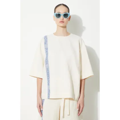 Zdjęcie JW Anderson bluzka z domieszką lnu Boxy T-Shirt kolor beżowy wzorzysta TP0320.PG1483.046