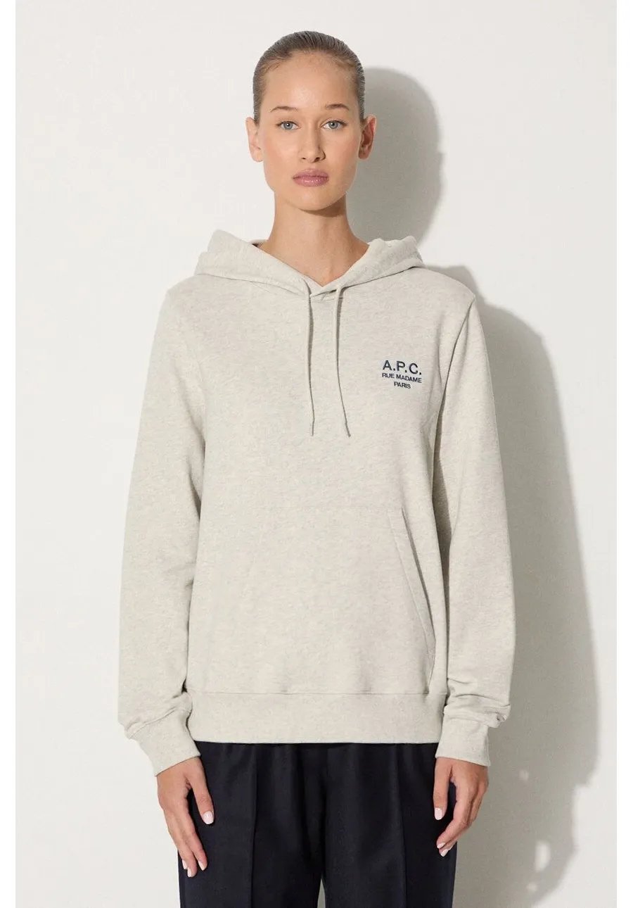 obrazek 1 A.P.C. bluza bawełniana Hoodie Manuela damska kolor beżowy z kapturem z aplikacją COEZD.F27760-OFFWHITE