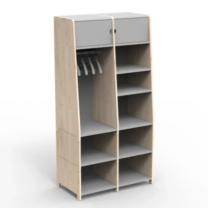 Zdjęcie ASYMETRY - MONTESSORI podwójna garderoba dziecięca z naturalnego drewna 180cm - Mathy by Bols