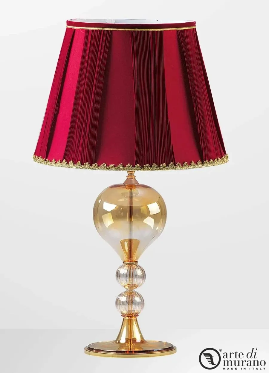 obrazek 1 Włoska złota lampa stołowa duża ze szkła Murano