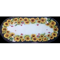 Picture Prestigious garden table top made of volcanic lava decorated with a sunflower motif – Ceramiche Valchida