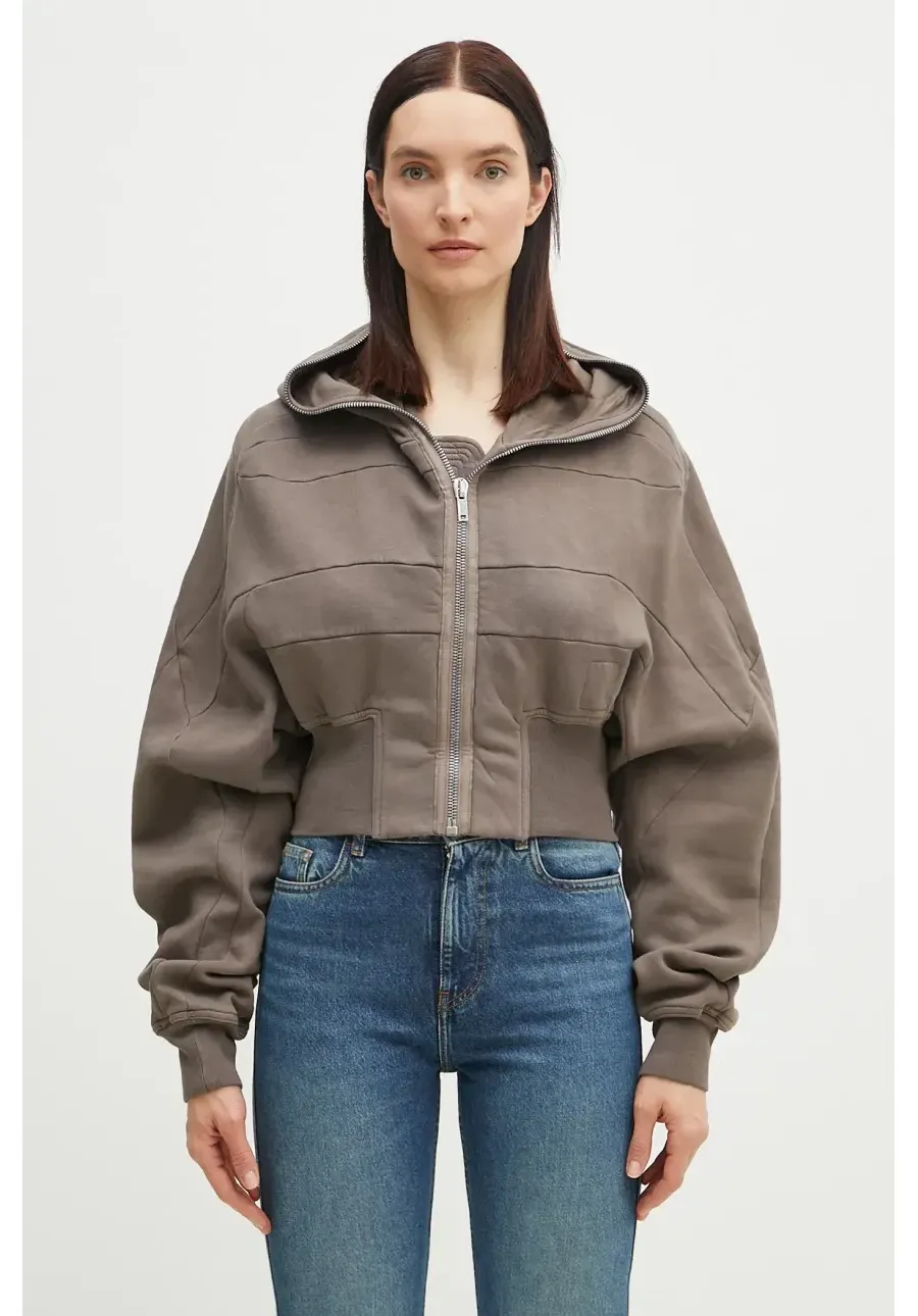 obrazek 1 Rick Owens bluza bawełniana Collage Gimp damska kolor szary z kapturem gładka DS01E3233.F