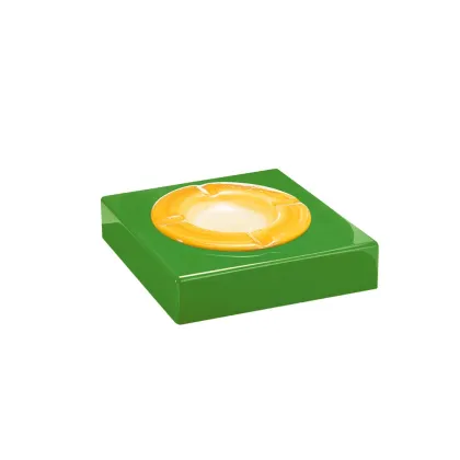 Picture Stylish green and yellow ashtray made of wood and hand-painted ceramics