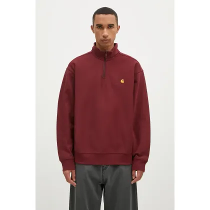 Zdjęcie Carhartt WIP bluza Half Zip American Script Sweat męska kolor bordowy gładka I027014.2BYXX