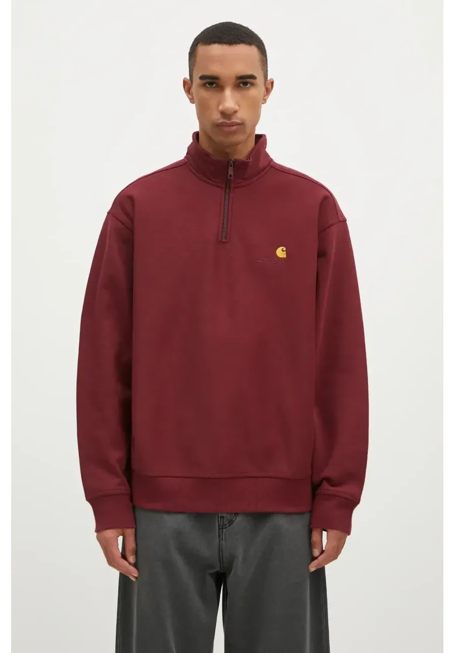 obrazek 1 Carhartt WIP bluza Half Zip American Script Sweat męska kolor bordowy gładka I027014.2BYXX