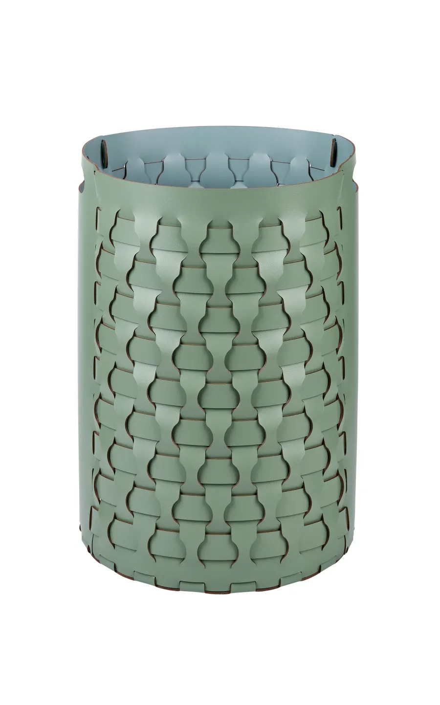 obrazek 1 Kosz Dubai Ø40xH57 cm wykonany ze skóry w kolorze liści eukaliptusa