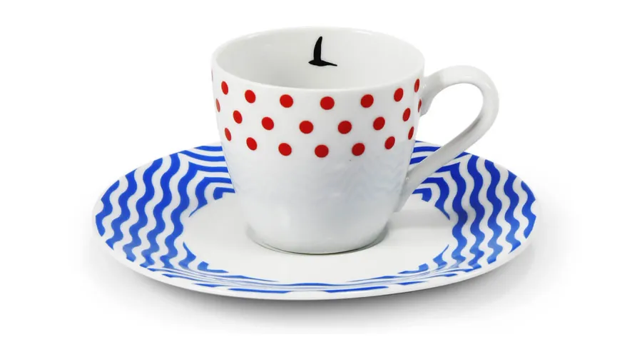 obrazek 1 Piękna porcelanowa filiżanka do espresso ze spodkiem zdobiona geometrycznym motywem - wariant 1 – Leander