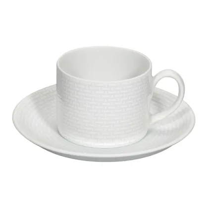 Picture White classic tea cup and saucer from the Cesta collection with ornate relief decoration - 4 pieces - Vista Alegre