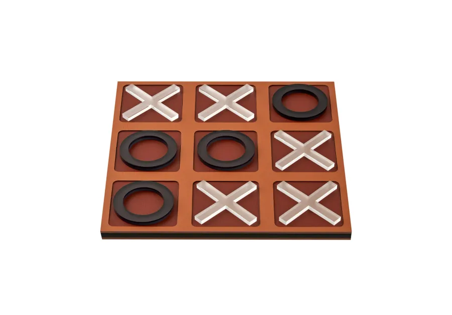 obrazek 2 Stylowa gra w kółko i krzyżyk 24x24xH1 cm w kolorze koniakowym