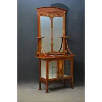 Zdjęcie Stylowy secesyjny mahoniowy i intarsjowany gabinet / szafka przedpokojowa - antyk