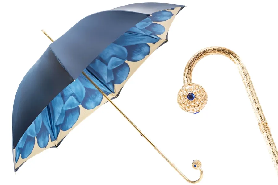 obrazek 1 Elegancki granatowy parasol damski zdobiony niebieskim motywem - Pasotti
