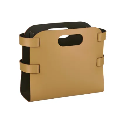 Zdjęcie Designerski kosz na czasopisma 16x36xH25 cm ze skóry w kolorze musztardowym