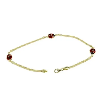 Zdjęcie Włoska dziewczęca bransoletka z emaliowanymi biedronkami i łańcuszkiem typu bismark