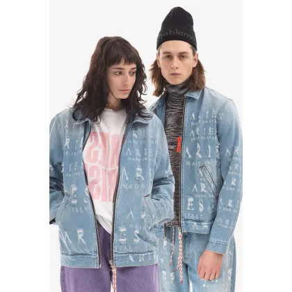 Zdjęcie Aries kurtka jeansowa męska kolor niebieski przejściowa Kurtka Aries Destroyed Jean Jacket AR70001 BLUE AR70001-BLUE