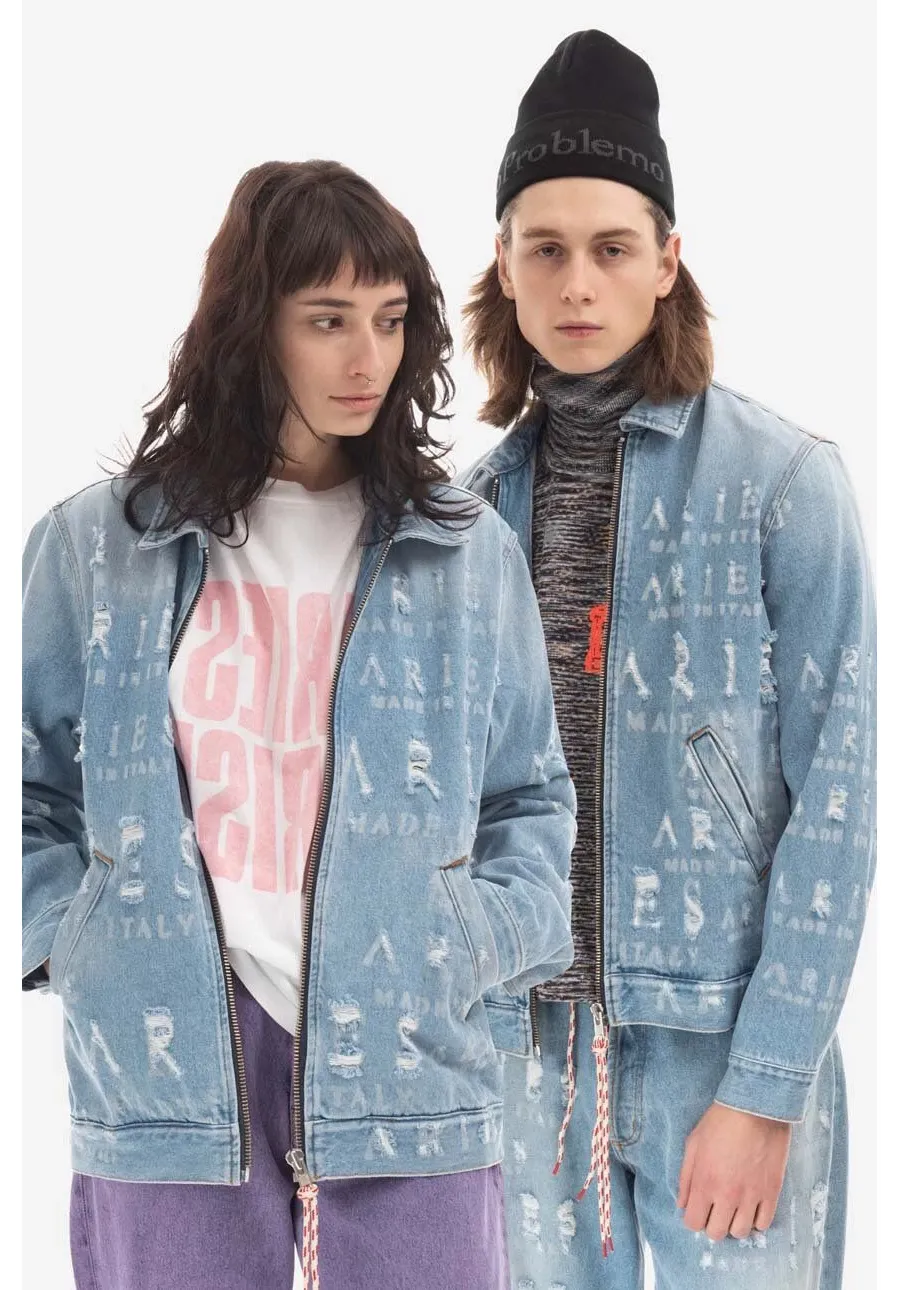 obrazek 1 Aries kurtka jeansowa męska kolor niebieski przejściowa Kurtka Aries Destroyed Jean Jacket AR70001 BLUE AR70001-BLUE