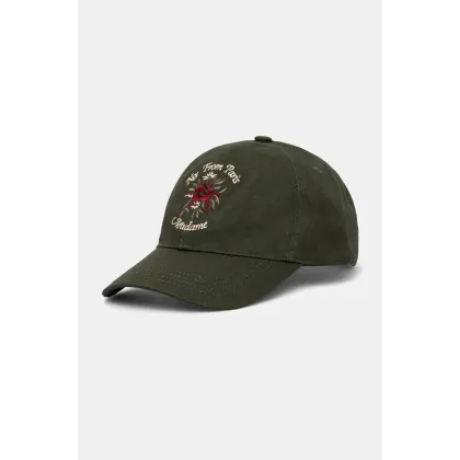 Zdjęcie Drôle de Monsieur czapka z daszkiem bawełniana La Casquette Slogan Fleurs kolor zielony z aplikacją E-CP153-CO138-KK