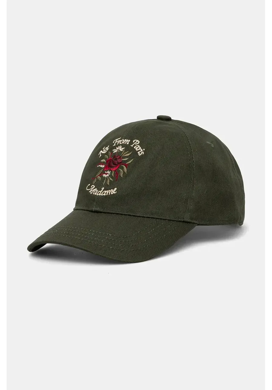 obrazek 1 Drôle de Monsieur czapka z daszkiem bawełniana La Casquette Slogan Fleurs kolor zielony z aplikacją E-CP153-CO138-KK