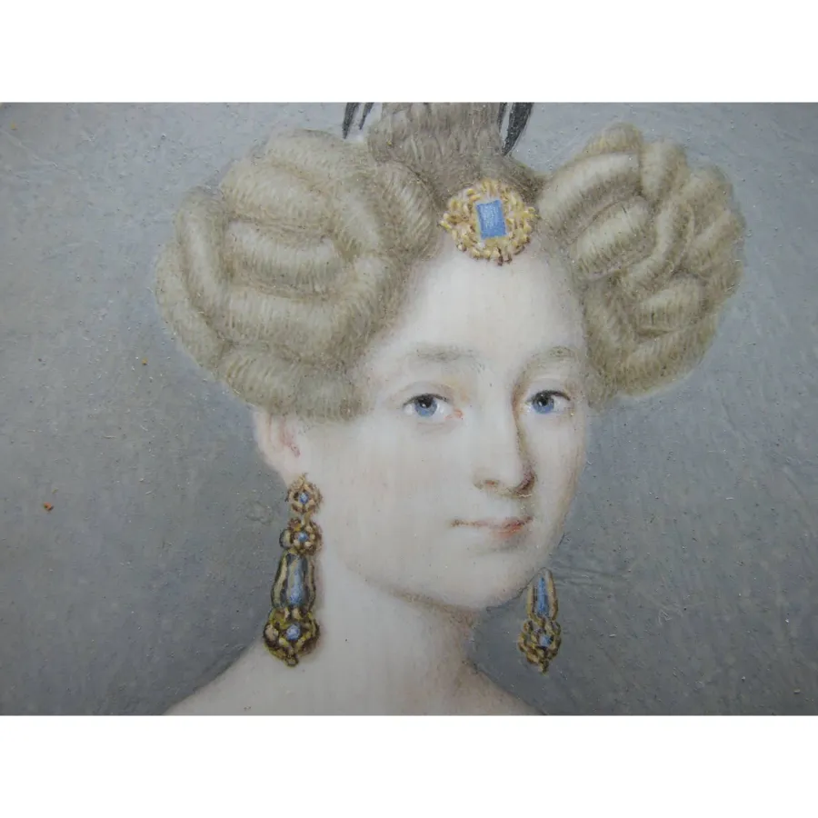 obrazek 4 Antyczna miniatura na kości słoniowej - Portret damy sygnowany 