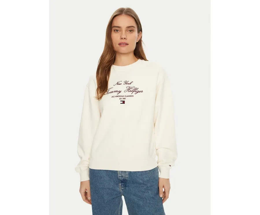 obrazek 1 Tommy Hilfiger Bluza Modern Script WW0WW43844 Écru Regular Fit