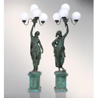 Zdjęcie Rzeźba z brązu przedstawiająca Cyganki z lampą do ogrodu 2 sztuki - Fonderia Artistica Ruocco