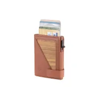 Picture Luxurious wallet made of smooth cognac leather and natural Amazaque wood