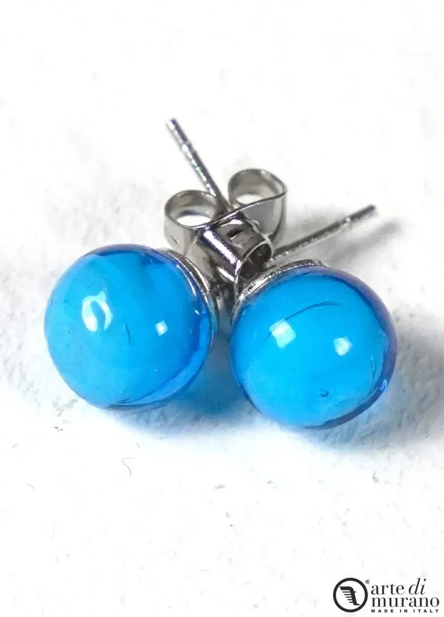 obrazek 1 Urokliwe kolczyki w niebieskim kolorze z perłą ze szkła Murano