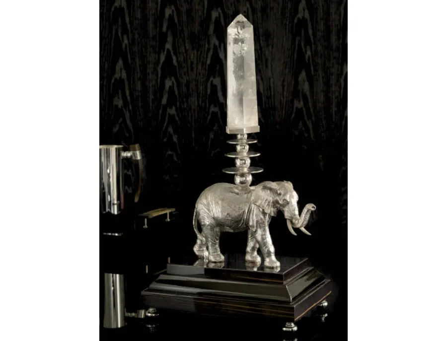 obrazek 1 Elegancka rzeźba słonia z mosiądzu posrebrzanego z kryształowym punktem skalnym