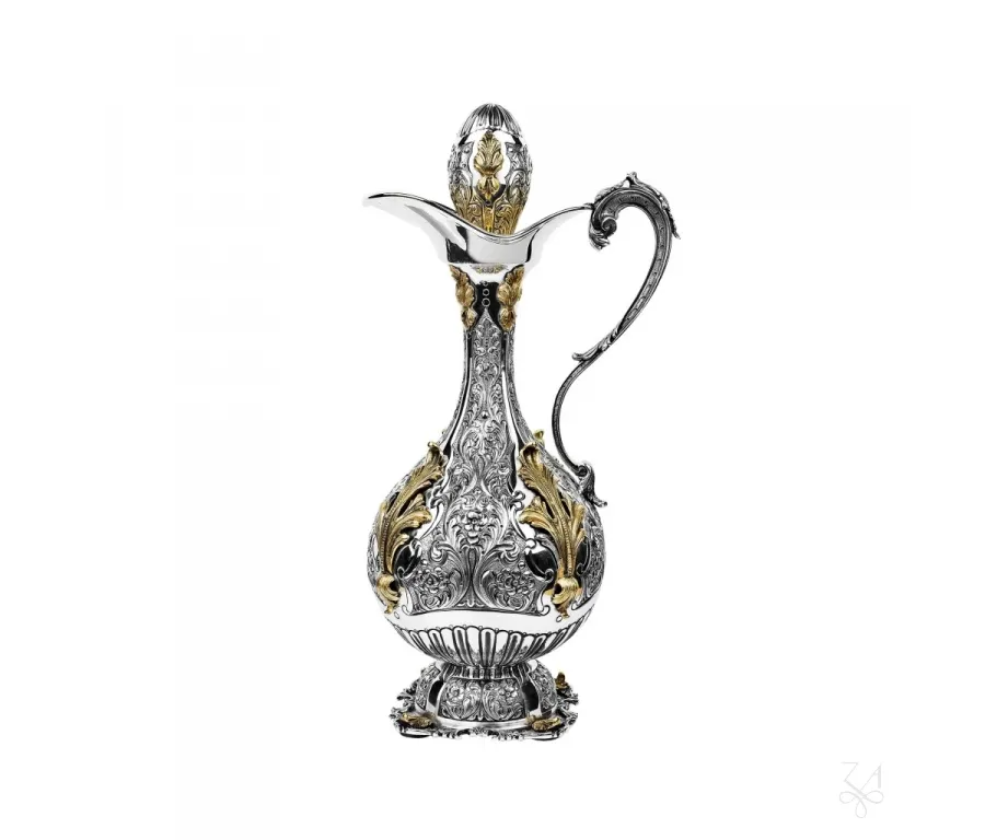 picture 2 Richly decorated silver wine bottle with tray - Zaramella Argenti