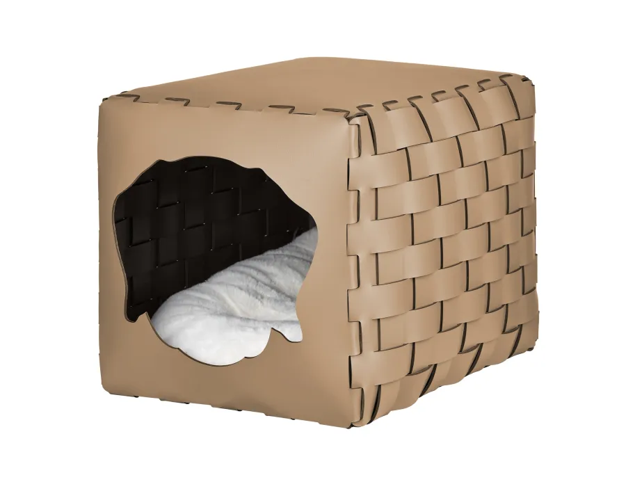 obrazek 1 Piękny domek dla psa 35x40x35 cm ze skóry w kolorze cappuccino