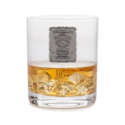 Zdjęcie Luksusowa szklanka do whisky z cynowym emblematem ”Najlepszy brat na świecie” – prezent dla wyjątkowego brata