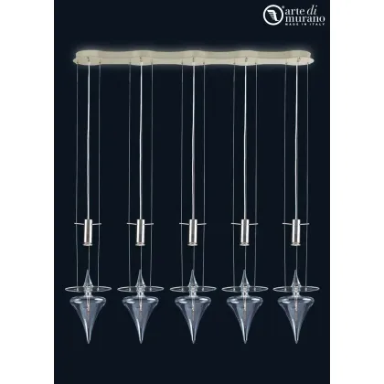 Zdjęcie Szykowna wisząca lampa na 5 światełek ze szkła Murano w kolorze bieli lub kryształu